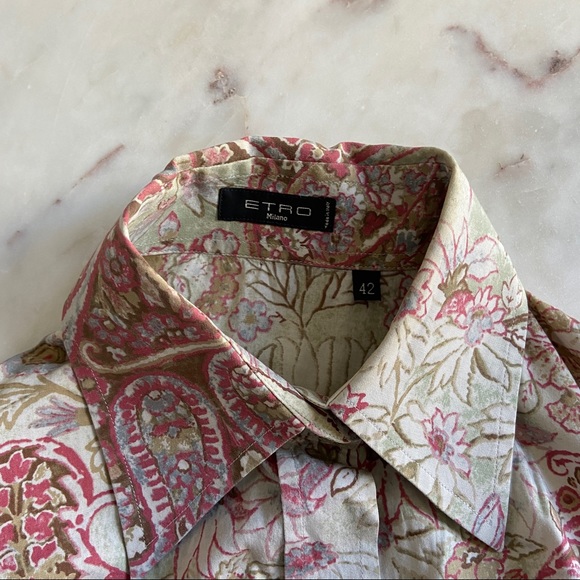 Etro Milan Paisley Button-Down Shirt | Size 42 | Large Exaggerated Collar - Picture 8 of 9